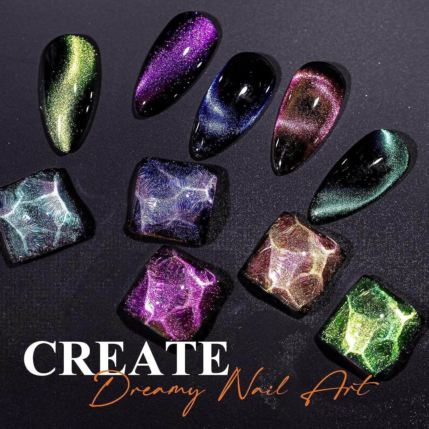 9D Cat Eye Gel Nail Polish, Magnetic Cat Eye Gel Polish Set, 10ml*6 with 2 Magnets, Classic Colors Chameleon Magic Galaxy Effect Soak off Nail Art - Sparkle Stunning Gel Polish Gift for Women