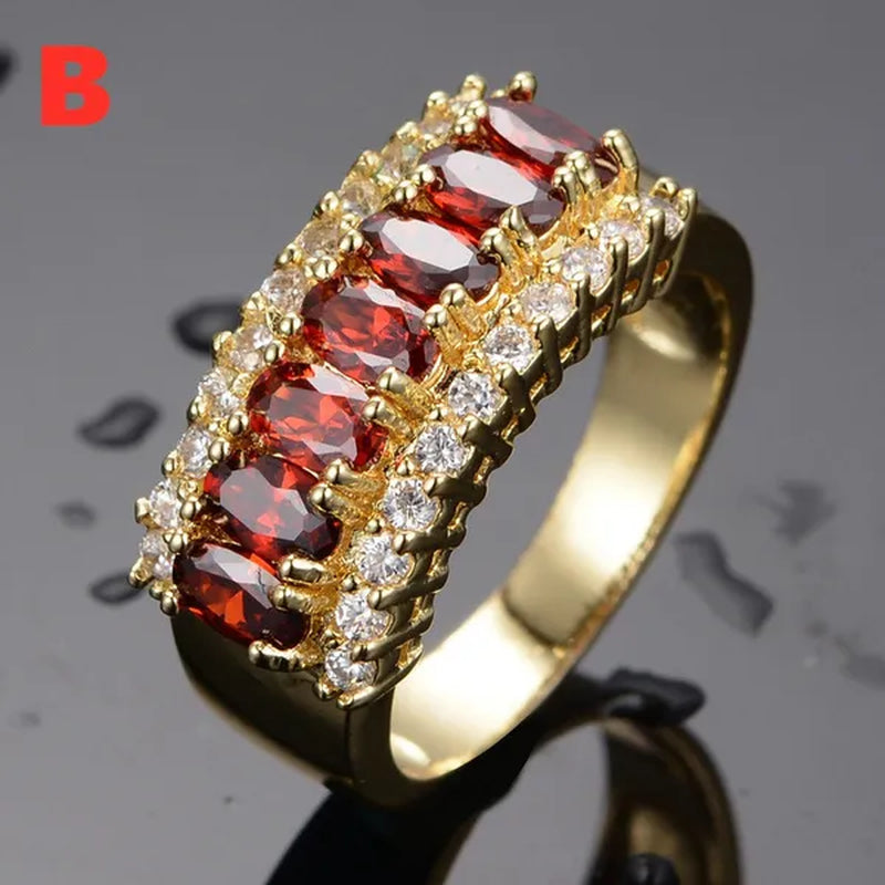 Exquisite Retro 18K Gold Natural Garnet Red Ruby Gemstone Ring Anniversary Gift Romantic Bride Engagement Wedding Party Bands Fine Jewelry