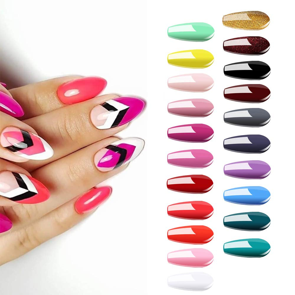 24pcs Gel Nail Polish Set Soak Off UV LED Glitter Gel Polish Pink Red Teal Nude Gel Colors Base Top Coats Nail Art Manicure Starter Kit 8ml #013