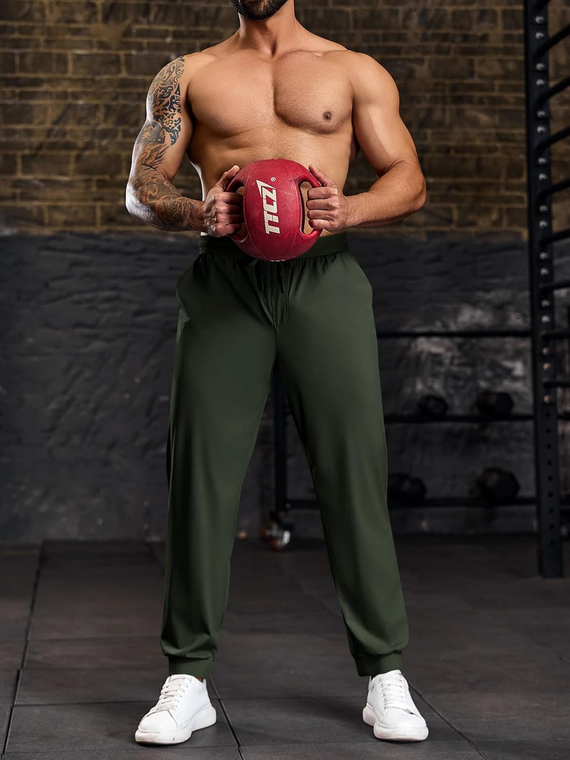 Mens Jogger Pants Workout Athletic Casual Drawstring Elastic Waist Lightweight Sport Running Sweatpants Army Green, Xx-Large