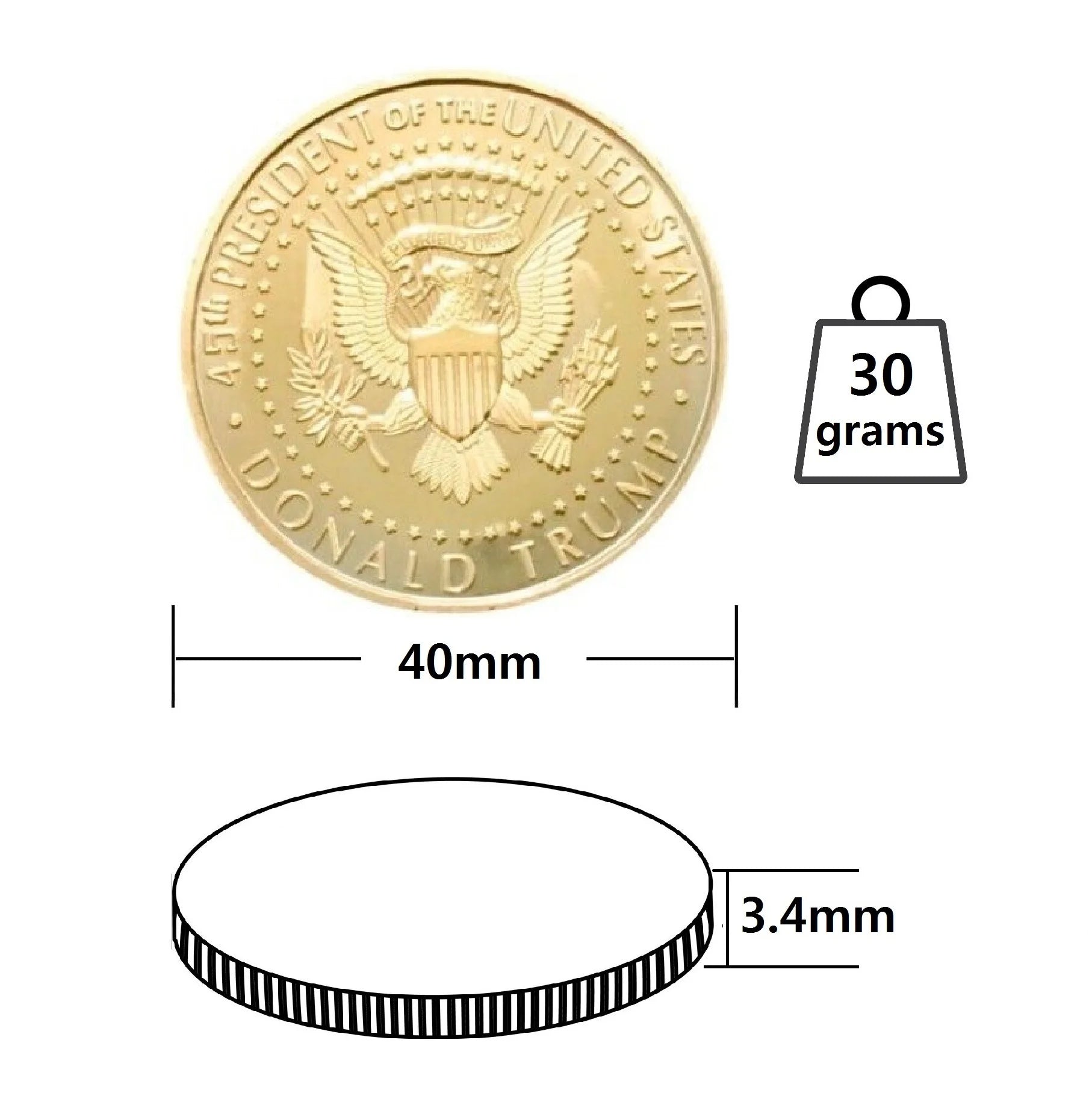 24K Gold-Plated Donald J. Trump 2020 President Eagle Seal W/Display Case Masters Coins