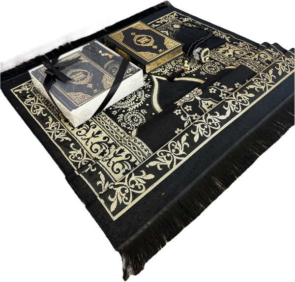 Gift Set for Islam | Holy Quran,Prayer Mat,Portable Digital Zikirmatic,Kufi Hat,Beads | Hajj Present for Wedding,Umrah,Special Day | Great Ramadan Gifts for Muslim Men,Women(Black, English)