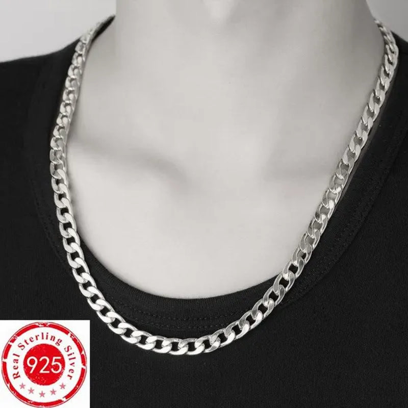 925 Sterling Silver Jewelry Set Flat Sideways Necklace Bracelet Chain for Men and Women-Fashion Wedding Engagement Jewelry-Genuine Sterling Silver