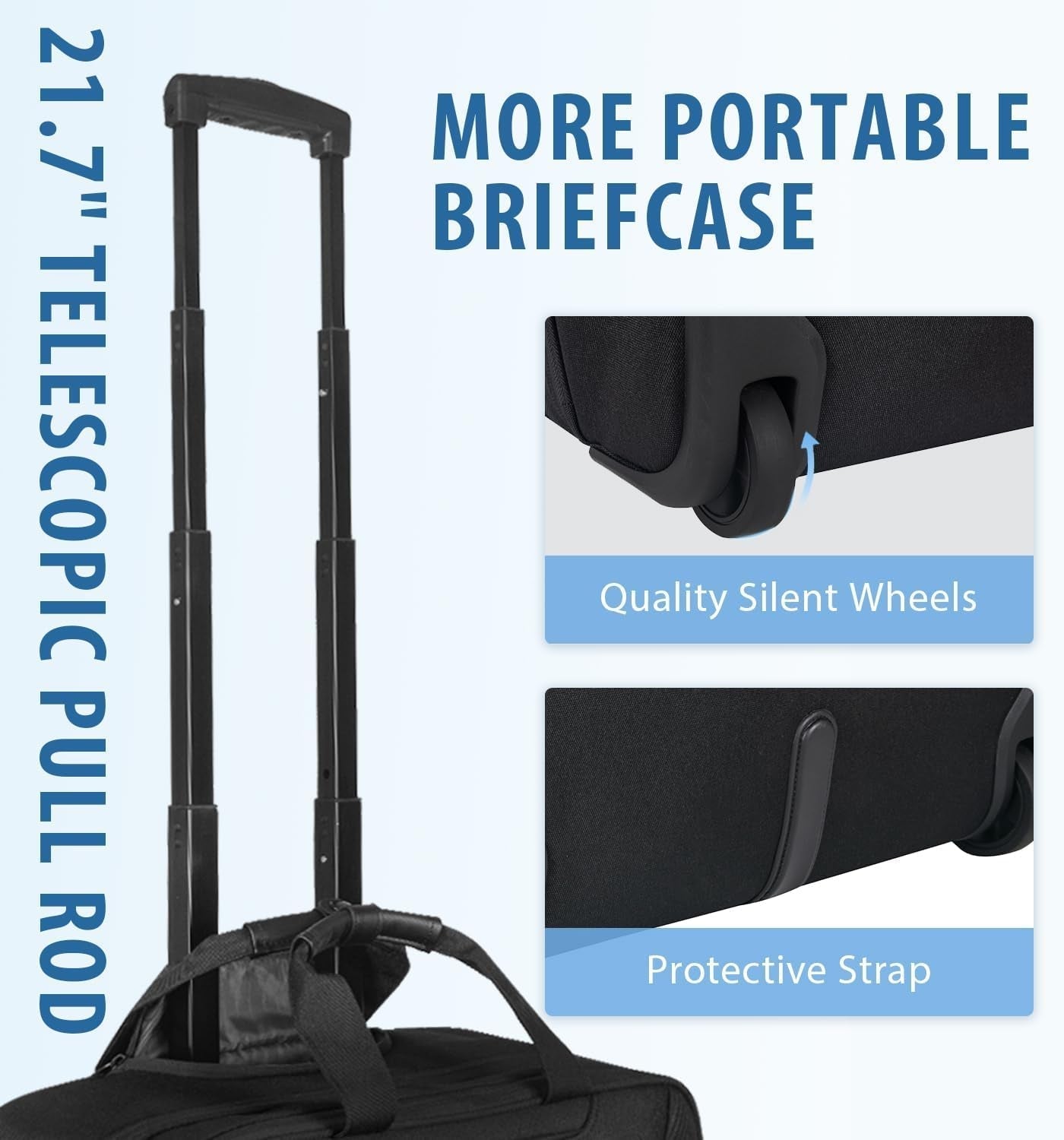 Rolling Briefcase Laptop Bag,17.3" Computer Bag with Wheels, Water Repellent Travel Roller Underseat Bag with RFID Blocking Pocket,Rolling Work Bags for Women/Men -Black