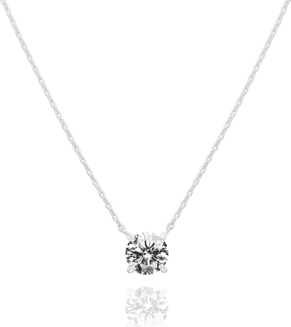 14K Gold Plated Crystal Solitaire 1.5 Carat (7.3Mm) Cubic Zirconia Dainty Choker Necklace | Gold Necklaces for Women