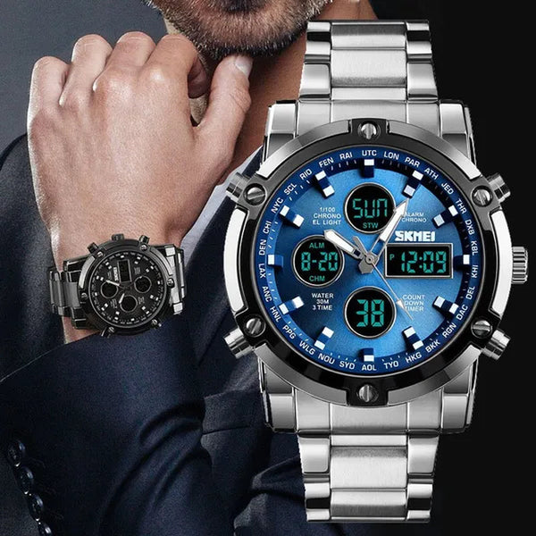 Fashion SKMEI 1389 Top Luxury Brand Stainless Steel Strap Wrist Watch Sport Countdown Watches