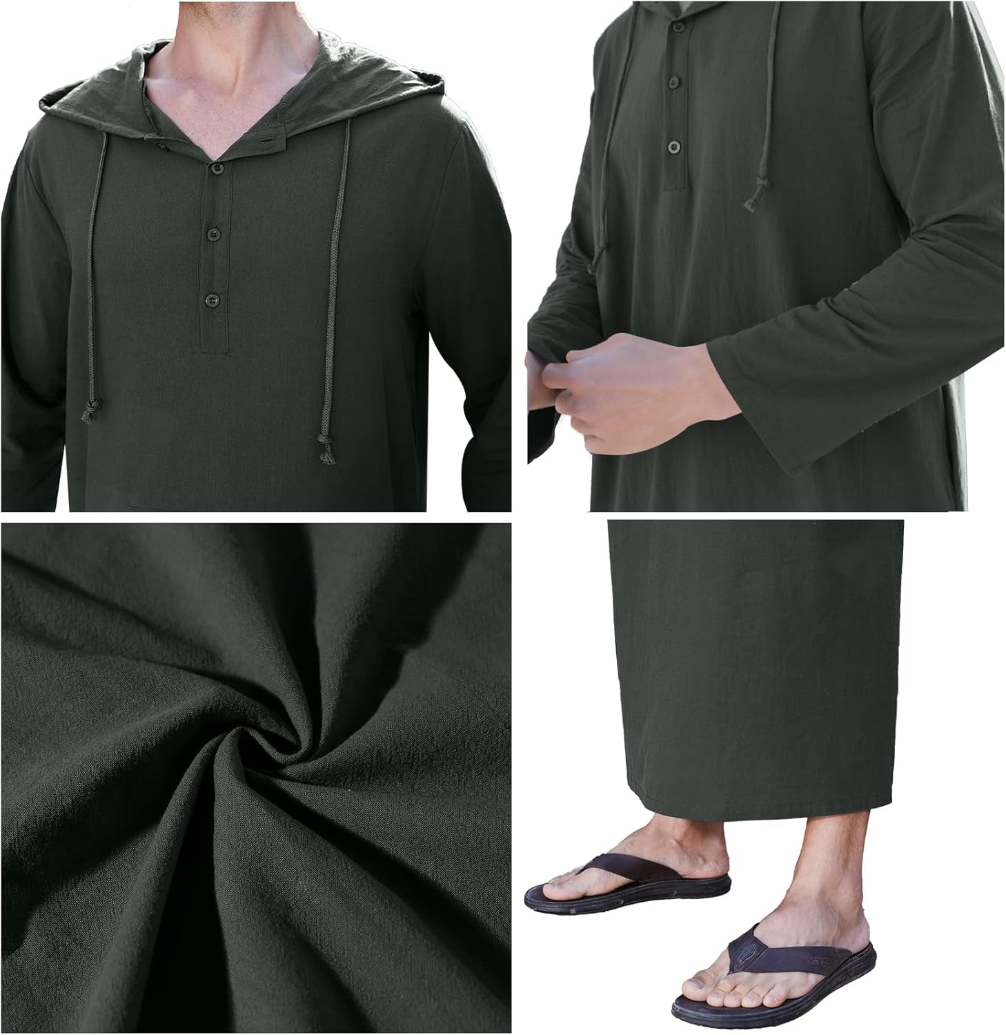 Long Sleeve Kaftan Thobe Button down Men Thobe with Pocket Big and Tall Kaftan Muslim Men Thobe