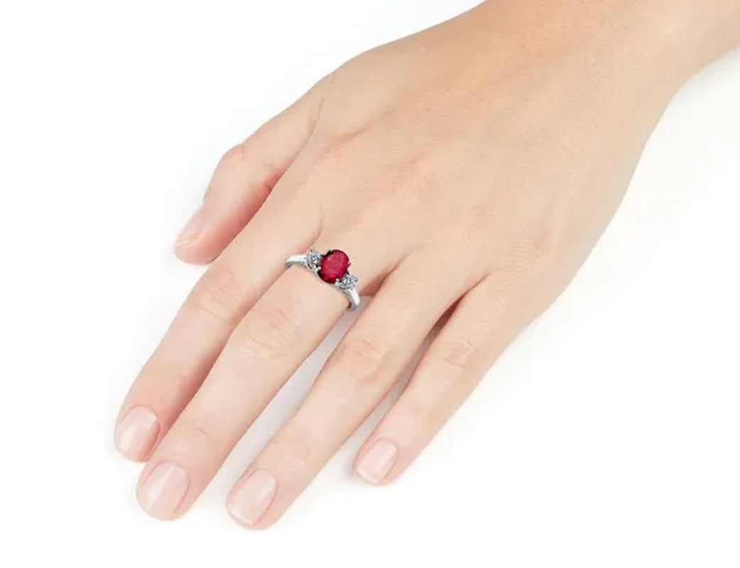 9/10 Carat (ctw) Ruby Ring with Diamonds in 14K White Gold