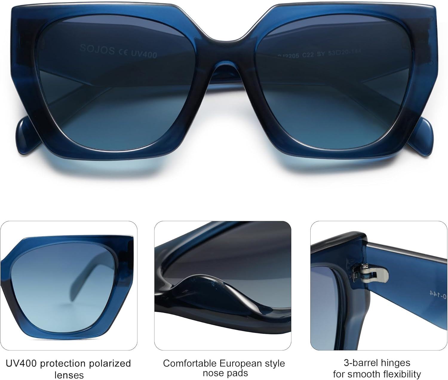 Trendy Oversized Polarized Sunglasses Womens Big Square Cateye Sunnies, Lentes De Sol Para Mujer SJ2205