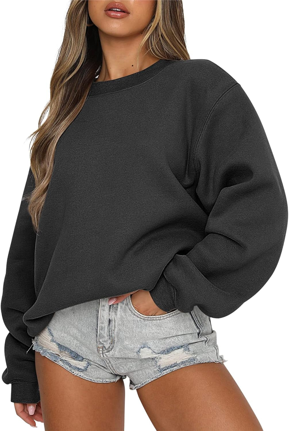 Women'S Sweatshirts Hoodies Crewneck Oversized Fleece Pullover Sweaters Cute Top Y2K Teen Girls Preppy Clothes 2024