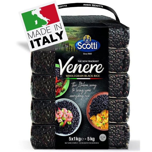 Black Grain Rice, Bulk 11 Lbs (5 X 1 Kg), Product of Italy, Venere, Premium Quality, Wild Ancient Whole Grain Rice, Product of Italy