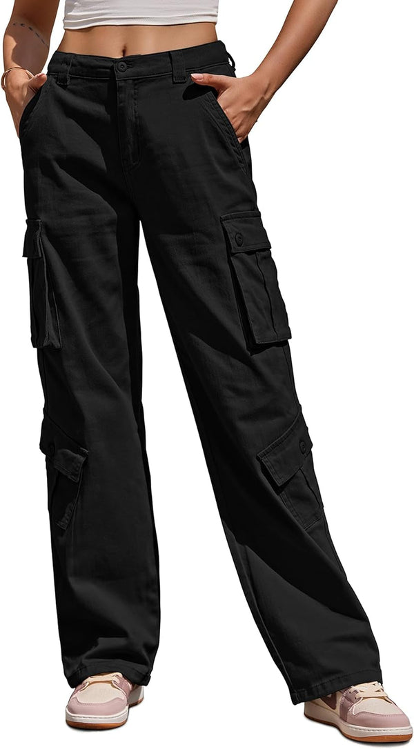 Women Pants High Waisted Cargo Pants Combat Military Wide Leg Casual Trousers 8 Pockets