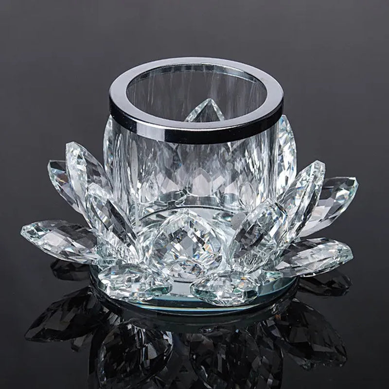 Handmade Lotus Flower Glass Crystal Clear Tealight Candle Holders Table Wedding Centerpieces