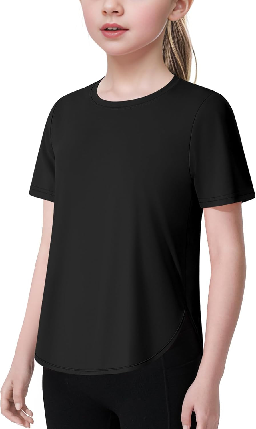 Girls Athletic Shirts Short Sleeve Quick Dry T-Shirt UPF 50+ Basic Tee Tops for Kids Teens Sports Activewear