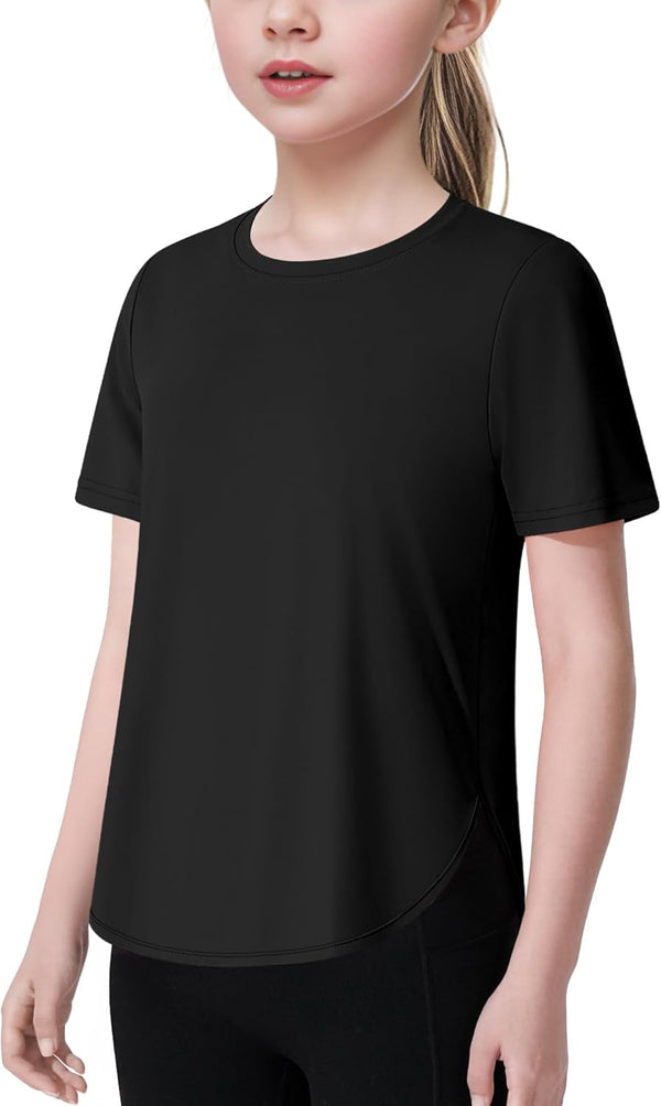 Girls Athletic Shirts Short Sleeve Quick Dry T-Shirt UPF 50+ Basic Tee Tops for Kids Teens Sports Activewear