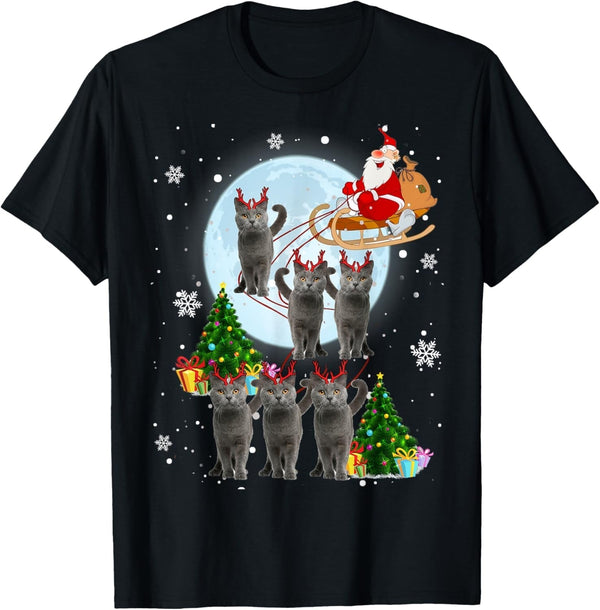 Russian Blue Reindeer Christmas Russian Blue Cat Lover Gifts T-Shirt