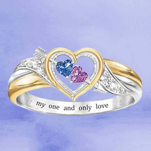 Delicate Perfect Woman Fashion Diamond Jewelry Exquisite 18K Gold Natural White Diamond Red Rose Ring an Arrow Double Heart 925 Sterling Silver Ring Birthstone Princess Proposal Engagement Ring Anniversary Party Romantic Engagement Wedding Band Rings for