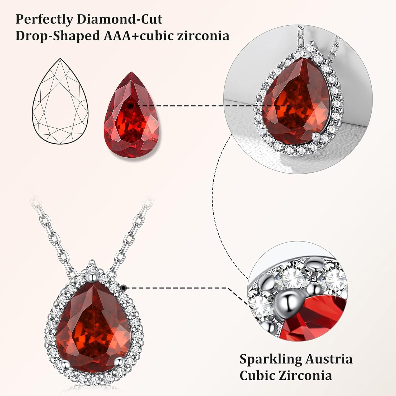 Sparkling 925 Sterling Silver Birthstone Necklaces for Women, Created Heart/Round/Teardrop/Square Crystal Solitaire Pendant Diamond Necklace, Great Birthday/Anniversary/Wedding Gifts
