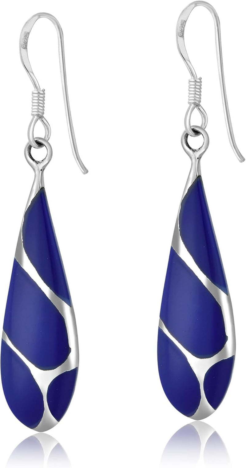 Vintage Lapis Streak Teardrop Birthstone Sterling Silver Earrings, 9X45 Mm