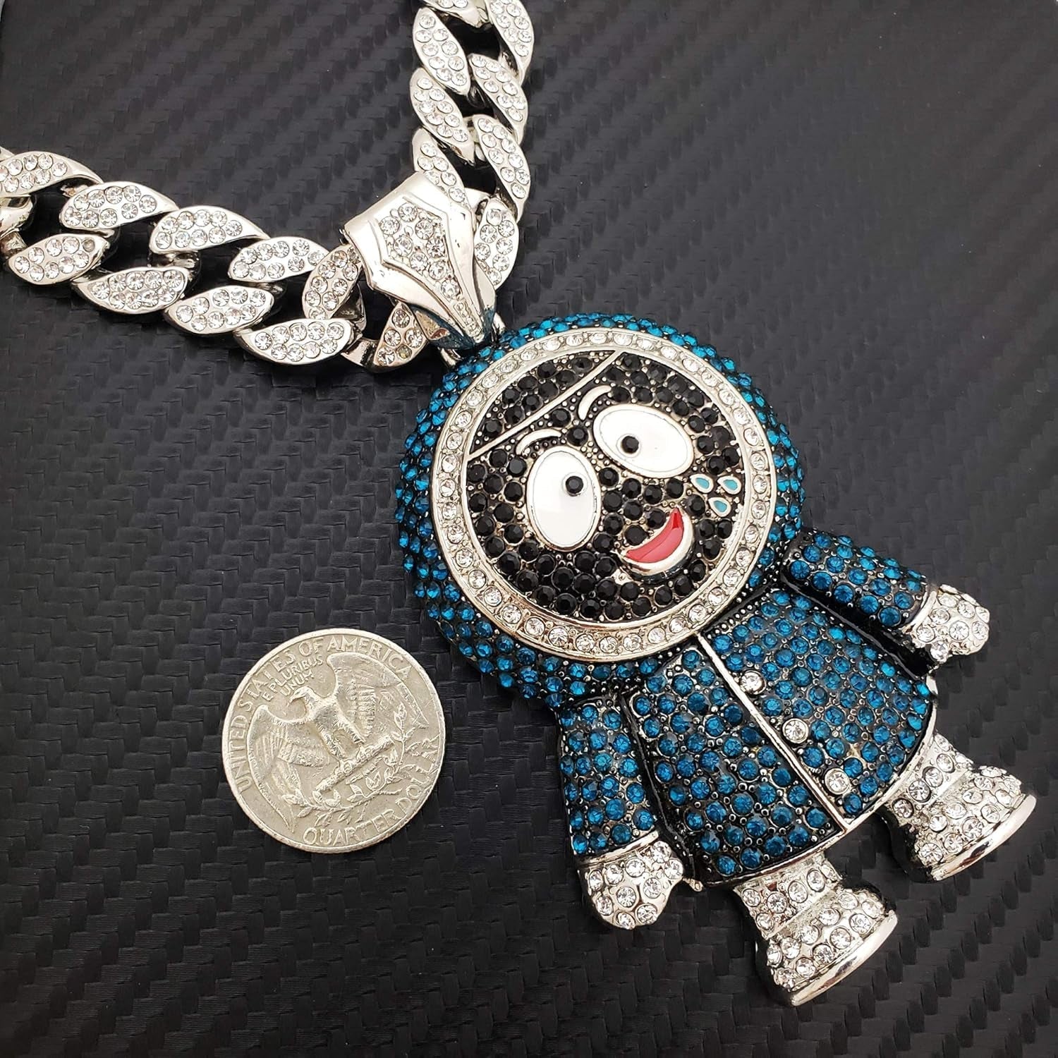 Hip Hop Iced Large BRICK SQUAD ESKIMO Pendant & 18" 1 ROW Tennis Choker Chain Necklace