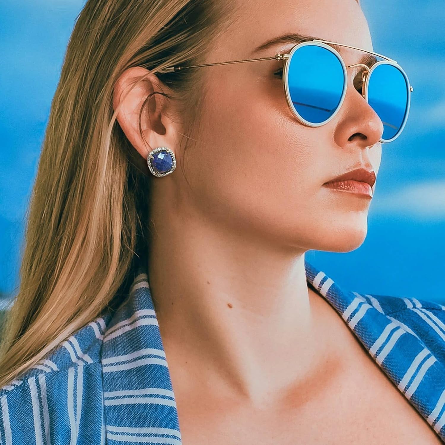 Lapis Earrings, Blue Stud Earrings for Women, Natural Birthstone Earrings for Lapis Lazuli Jewelry, Handmade Earrings Gift for Her
