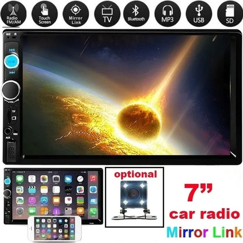 2 Din 7" HD Touch Screen Digital Display Car Multimedia Player Audio Stereo Radio Autoradio Car MP5 Player with Bluetooth USB FM Support Mirror Link Rear View Camera Connection