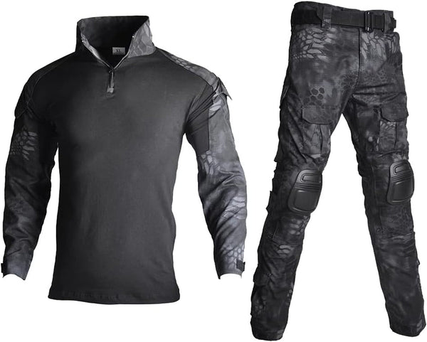 Mens Tactical Military Suits Long Sleeve Rip-Stop Uniforms Combat Shirt and Pants Elbow Knee Pads