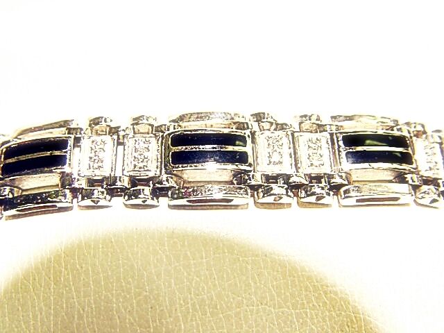 .97 CT DIAMOND ROUND BR SHAPE MENS BRACELET PRONG SET ONYX WHITE GOLD LINK 14 K