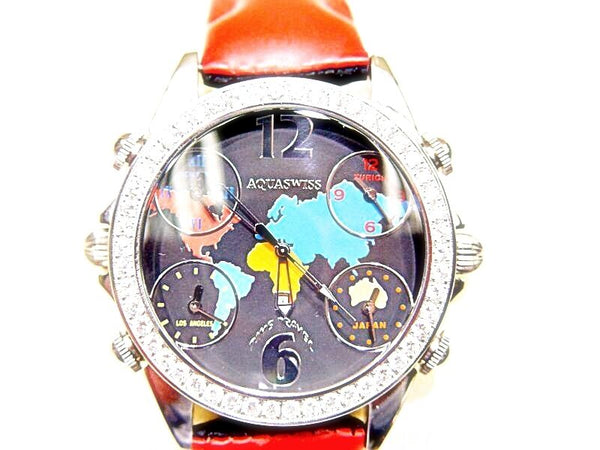 3.50 CT ROUND BRILLIANT SH PRONG SET DIAMOND BEZEL AQUA SWISS DIABLO WATCH STAIN
