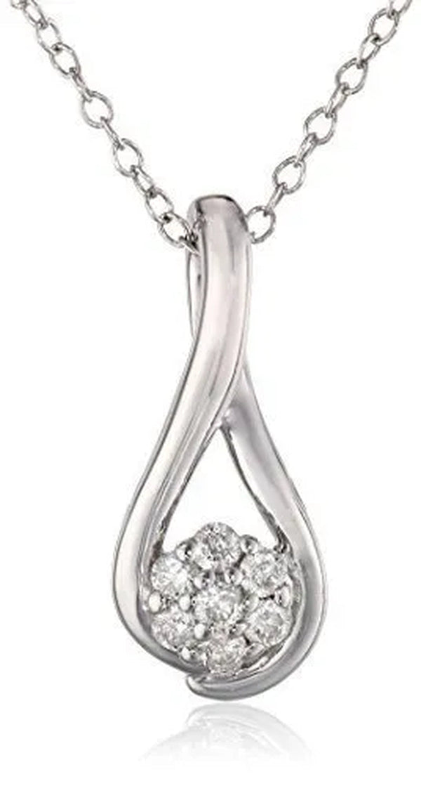 Sterling Silver Diamond Twist Cluster Pendant Necklace (1/7 cttw, J-K Color, I2-I3 Clarity), 18"