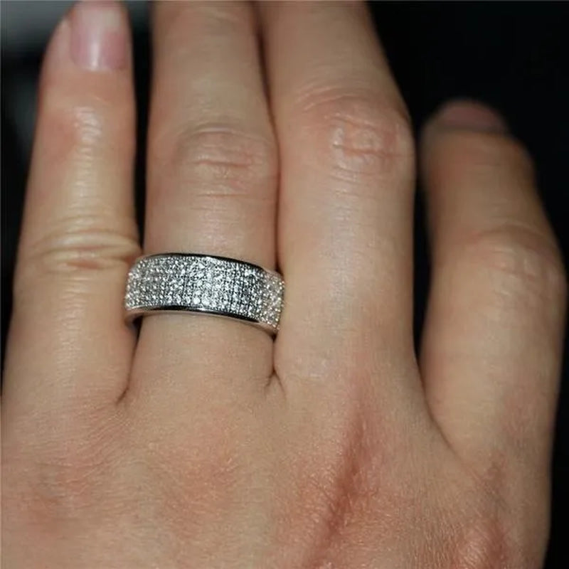 New Solid Sterling Silver White Sapphire Diamond Wedding Band Rings Engagement Anniversary Party Jewelry Size 5-12