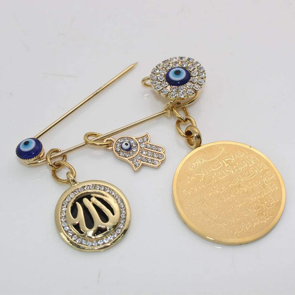 Muslim Islam AYATUL KURSI Allah Turkish Evil Eye Hamsa Hand of Fatima Stainless Steel Brooch Pin