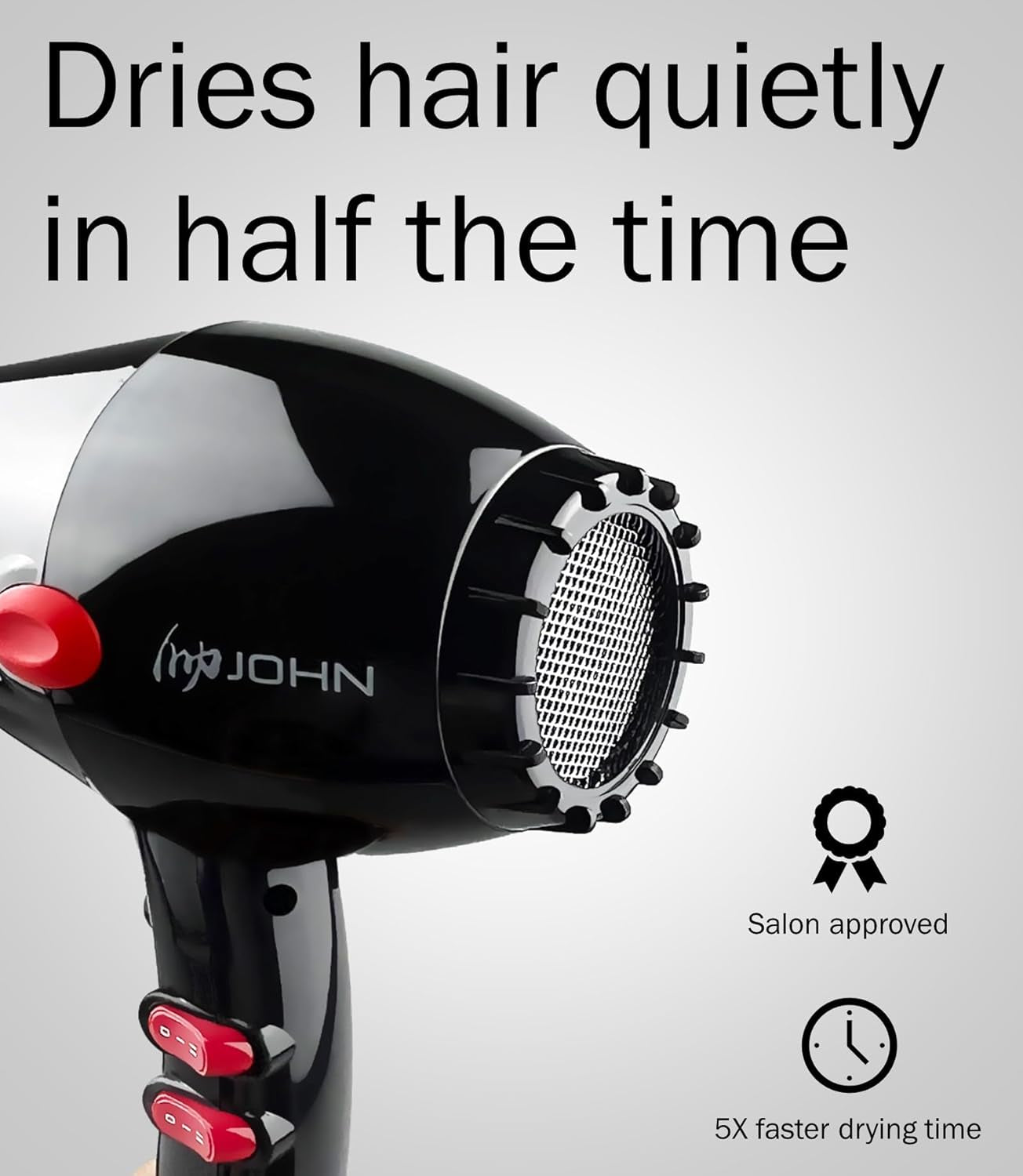 Super Fast Drying Hair Dryer, Ionic 2200W Professional Salon Blow Dryer, 2 Concentrator Nozzles, Blast Turbo 6900, Black