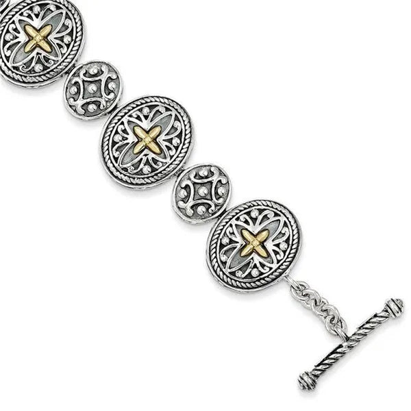 Shey Couture QTC294 8 in. Sterling Silver with 14K Yellow Gold Bracelet - Polished & Antiqued