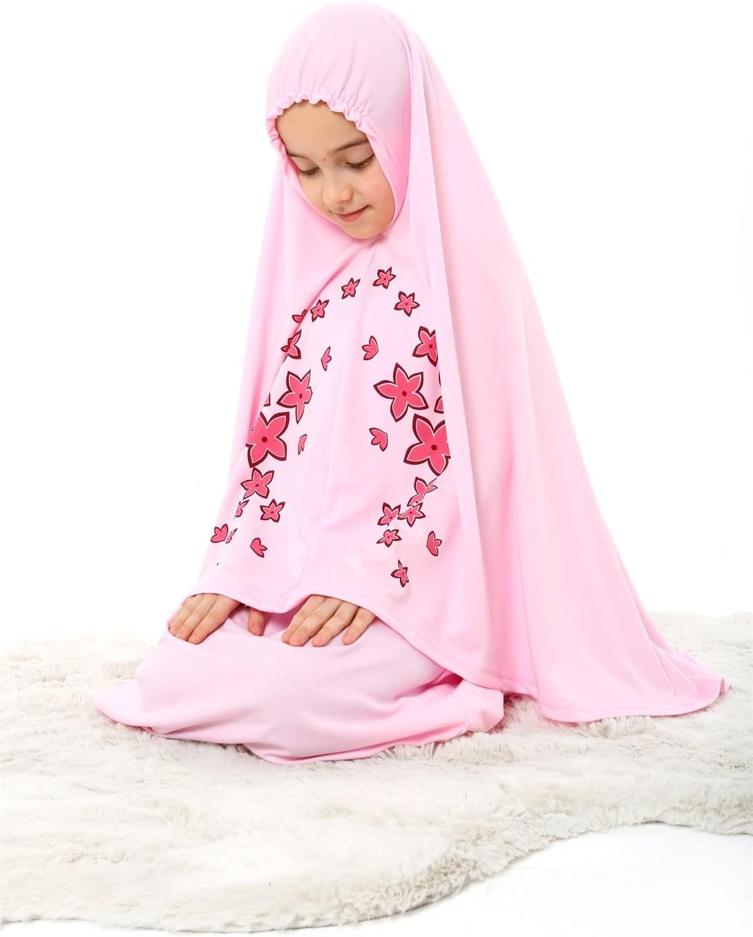 Girl'S Prayer Dress with Star Printed Long Headscarf