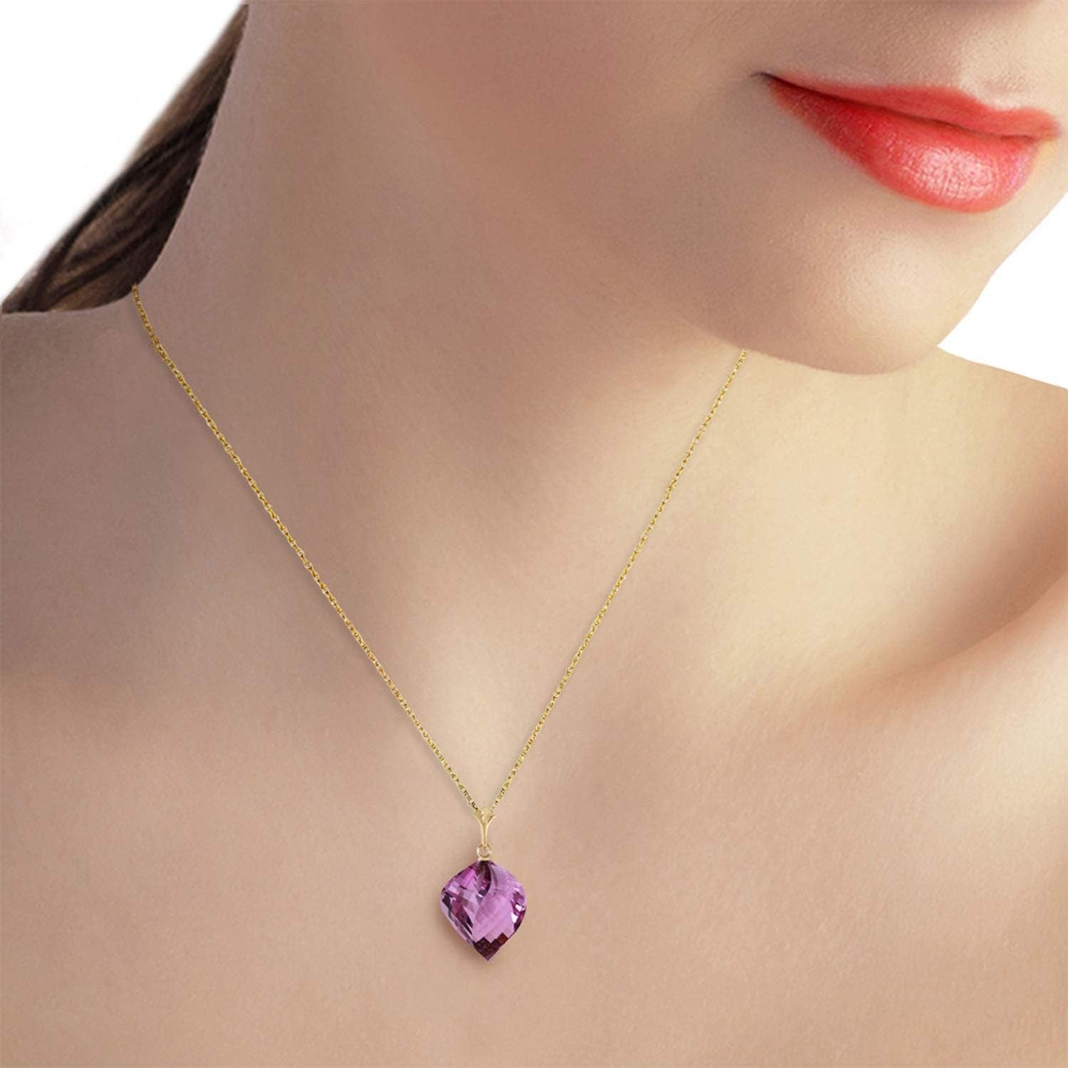 10.75 Carat 14K Solid Gold Necklace with Natural Twisted Spiral Briolette Amethyst