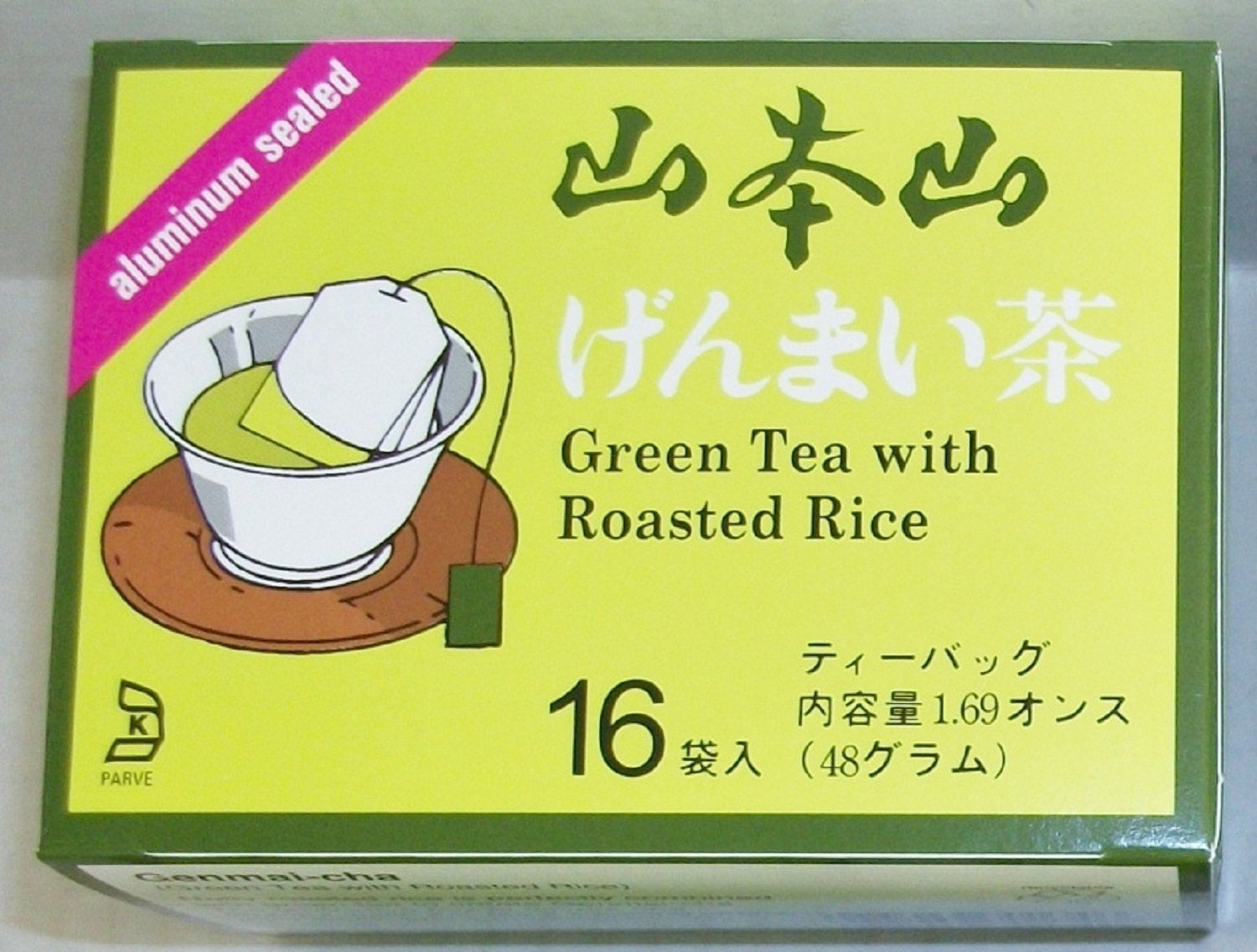 Genmai-Cha Green Tea with Roasted Rice 16 Count Tea Bags Aluminum Sealed (3 Pack)