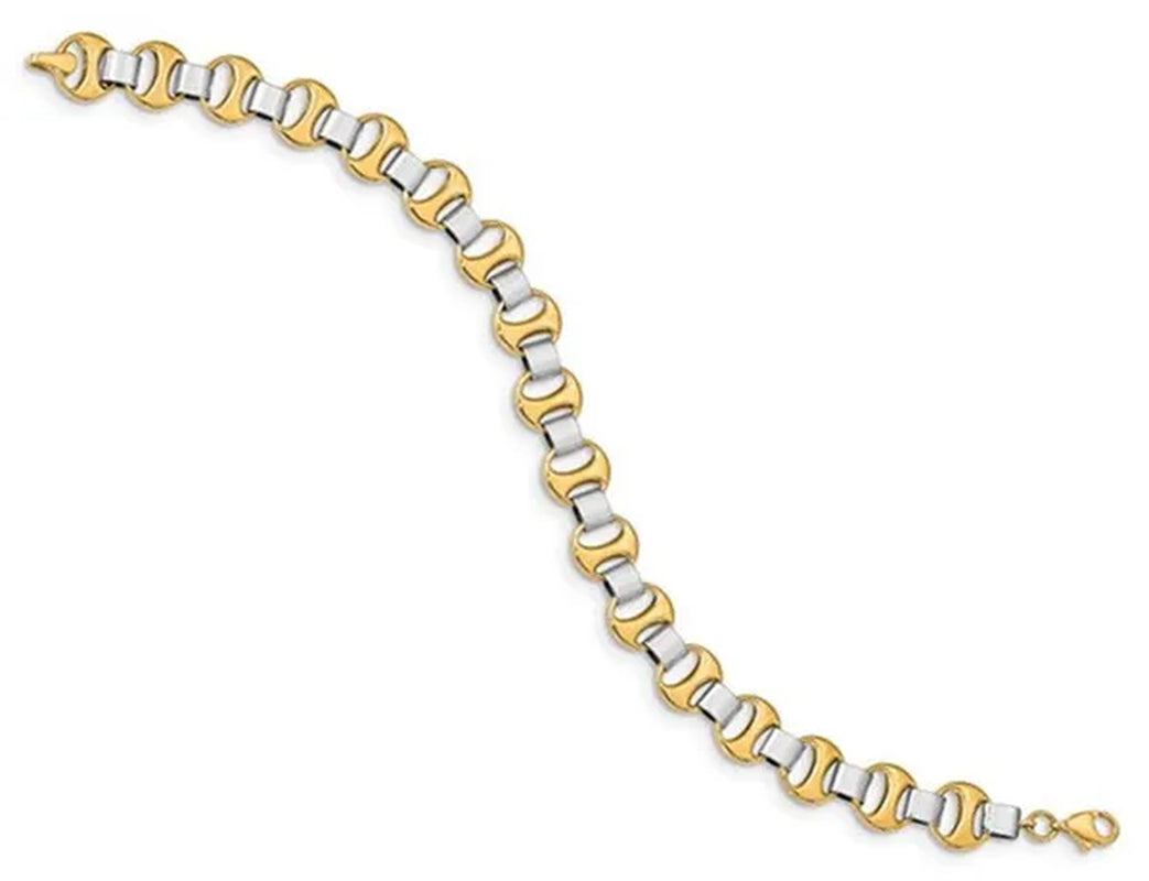 Two Tone 14K White and Yellow Gold Link Bracelet in Polished 14K Yellow Gold (7.50 Inches)