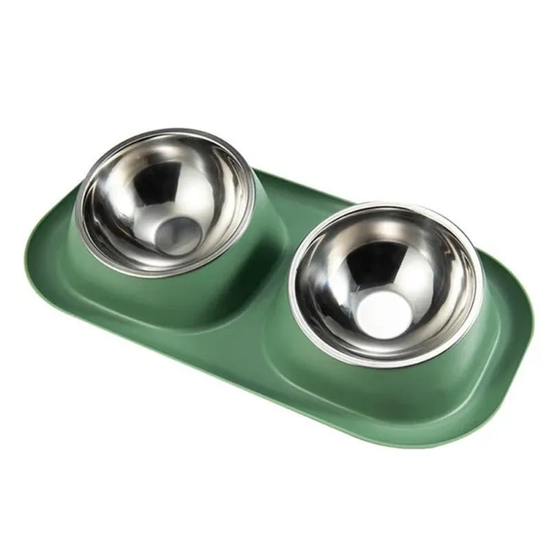 Double Dog Bowls Pet Cat Feeding Stainless Steel Water Food Bowls Feeder Tilted Elevated Cat Bowl Dispenser Pet Accessories