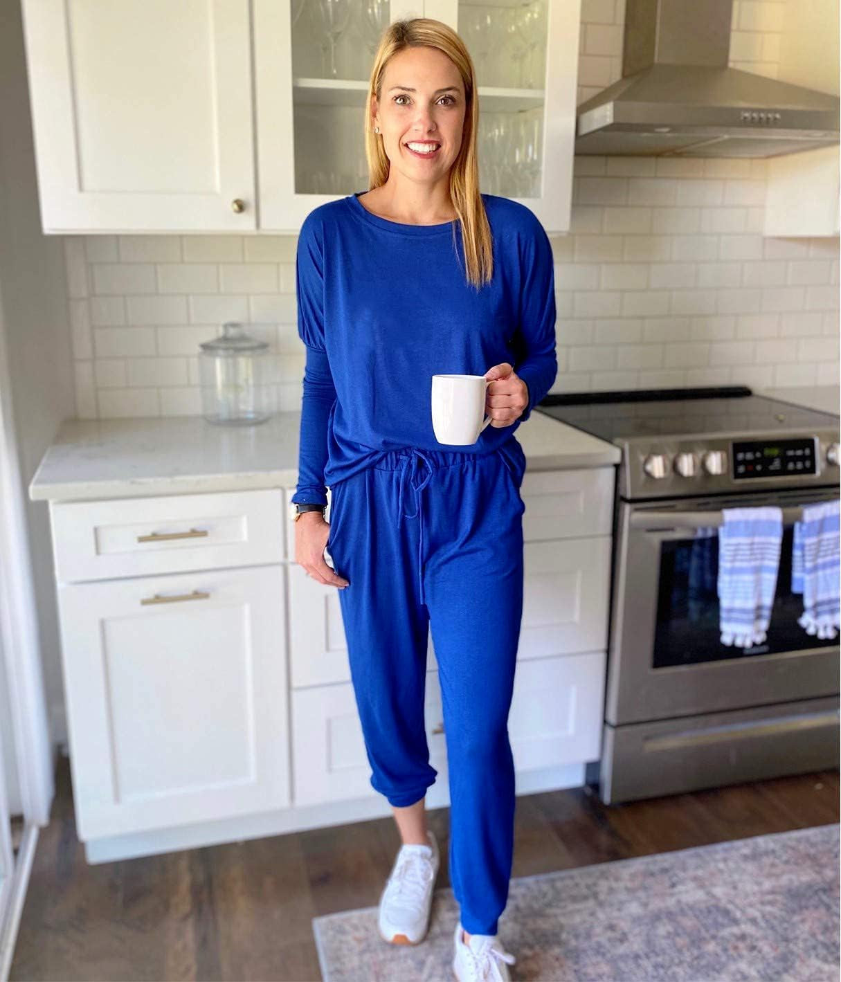 Women'S Fall 2 Piece Lounge Outfit Long Sleeve Crewneck Pullover Tops High Waisted Pants Set Tracksuit