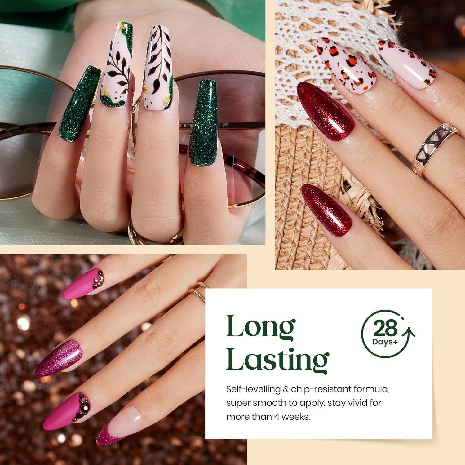 Beetles Gel Nail Polish Set, 23 PCS 20 Colors Gel Nail Polish Kit Green Red Blue Glitter Gold Brown with Base Coat Glossy Matte Top Coat Gel Polish Soak off Uv Valentines Gifts for Women