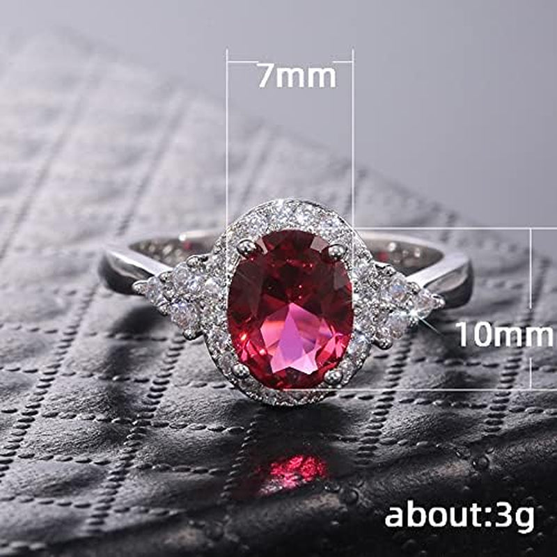 Oval Cut Ruby Diamond Cluster Solitaire Ring Delicate Engagement Rings 14K Gold Plated 925 Sterling Silver Gemstone Ring Natural Ruby Ring for Women Size 8