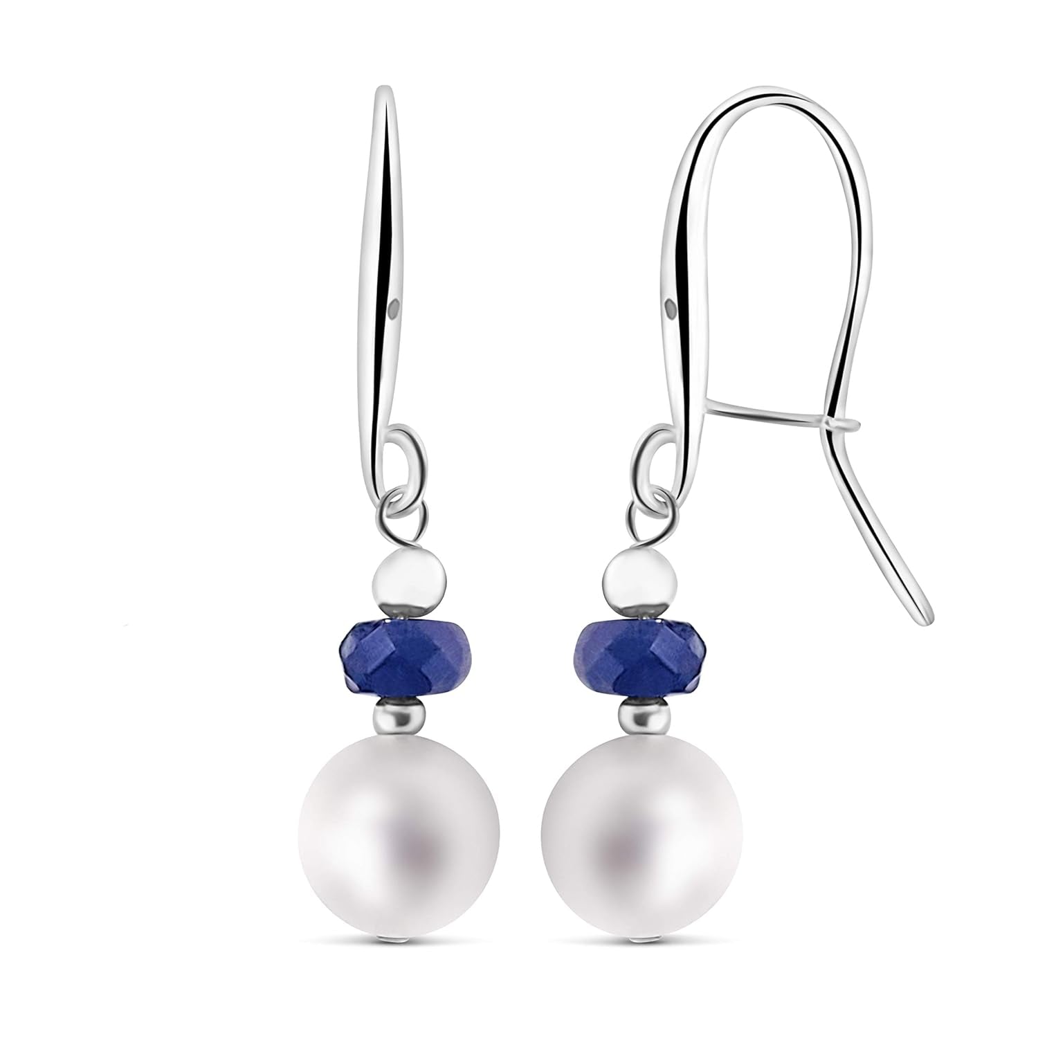 Real Stone and Freshwater Pearl Drop Earrings with Solid 925 Sterling Silver and Gold Dangle Birthstone Jewelry Gift for Her  (Sapphire, Sterling-Silver)