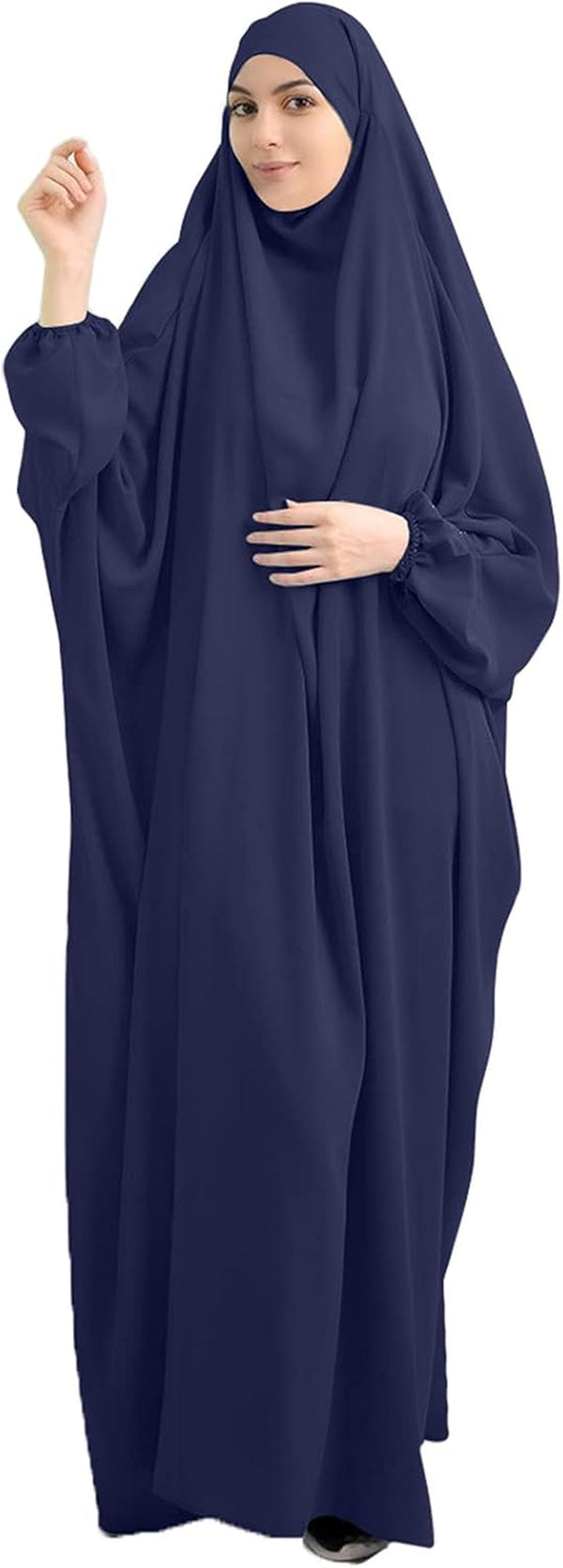 Women Muslim One-Piece Loose Full Cover Long Dress One-Size Overall Hijab Thobe Hooded Dress
