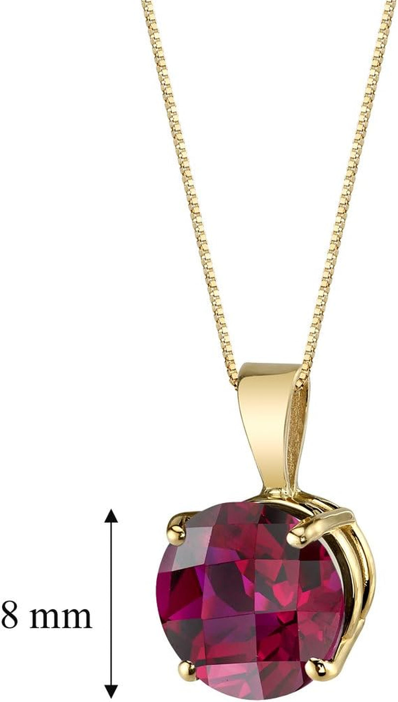14K Yellow Gold Created Ruby Pendant for Women, Classic Solitaire, 2.50 Carats round Shape 8Mm, Valentine'S Gift for Her, Wife, Sister Valentines Gift for Women, Sparkling V-Day Gift