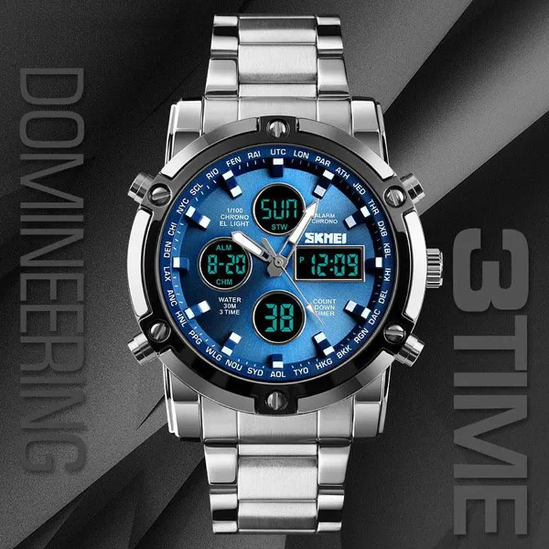 Fashion SKMEI 1389 Top Luxury Brand Stainless Steel Strap Wrist Watch Sport Countdown Watches