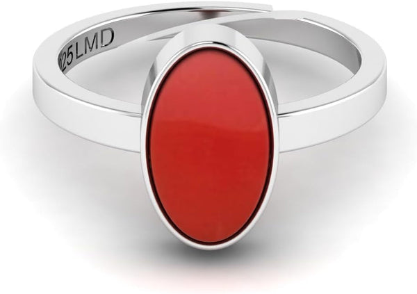 11.25 Carat Natural Red Coral/Moonga Gemstone Silver Plated Adjustable Ring for Women and Men