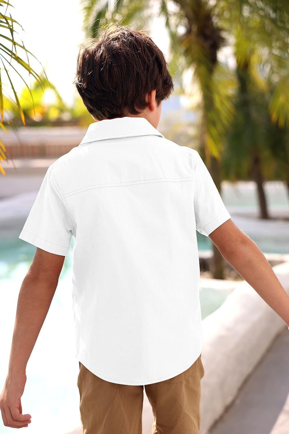 Boys' Long Sleeve Dress Shirts Classic Collared Button-Down Tshirt Solid Cotton Top with Chest Pocket