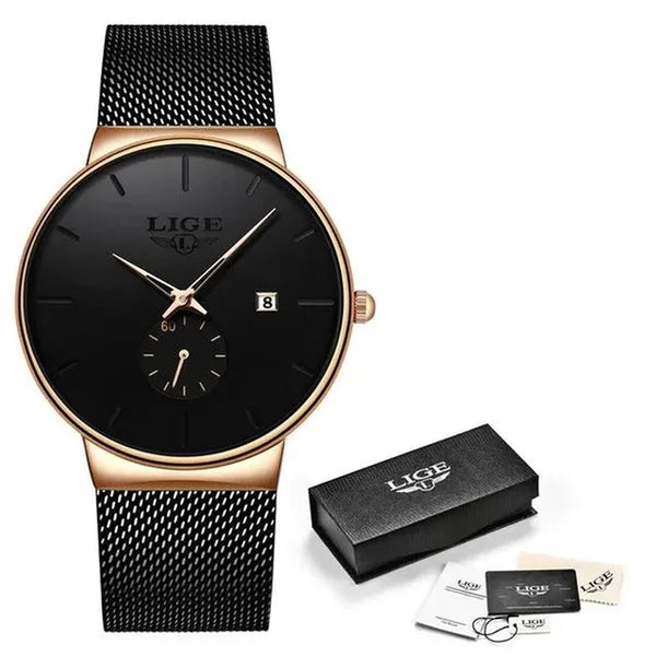 LIGE 2024 Fashion Mens Watches Top Brand Luxury Quartz Watch Men Casual Slim Mesh Steel Waterproof Sport Watch Relogio Masculino