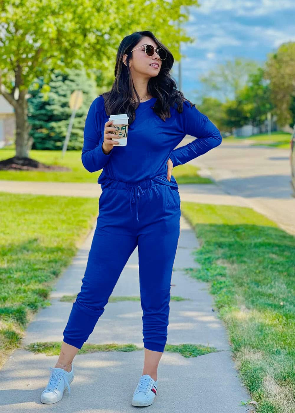 Women'S Fall 2 Piece Lounge Outfit Long Sleeve Crewneck Pullover Tops High Waisted Pants Set Tracksuit
